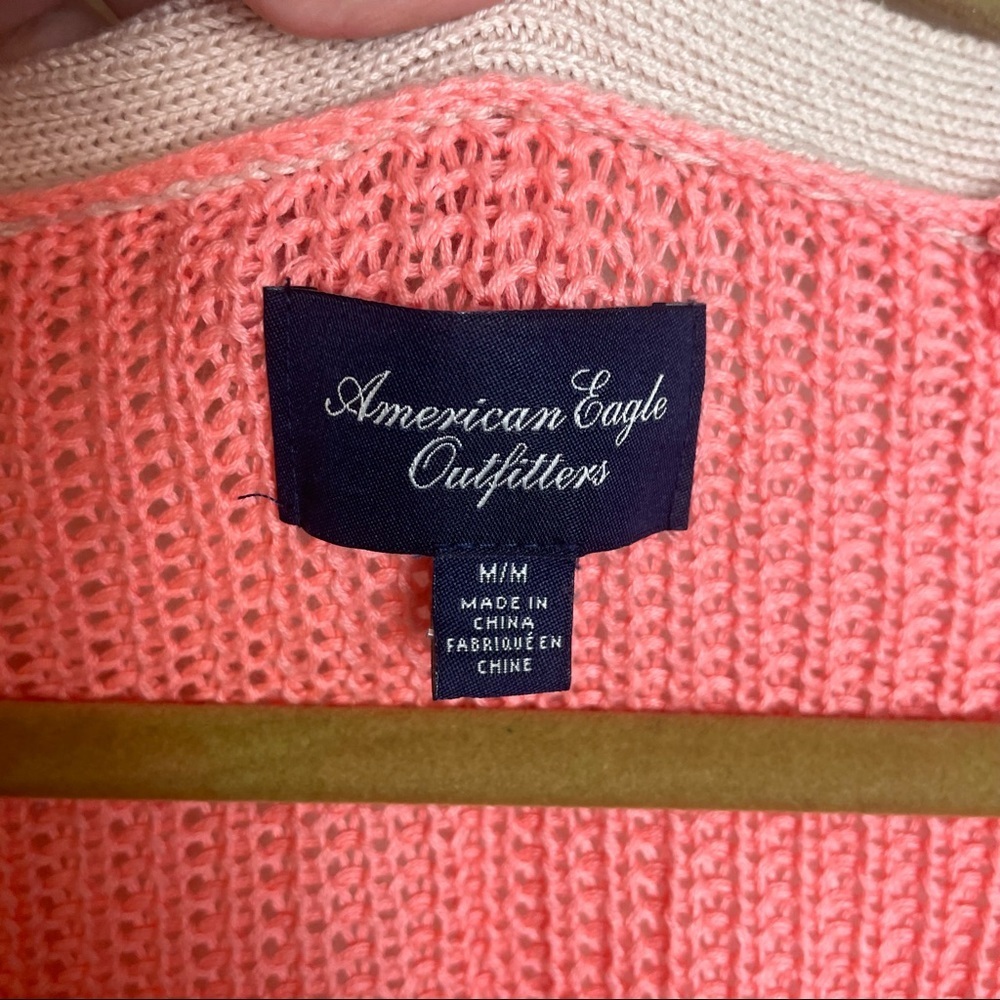 American Eagle Pink Color Block V-Neck Sweater - Picture 12 of 12
